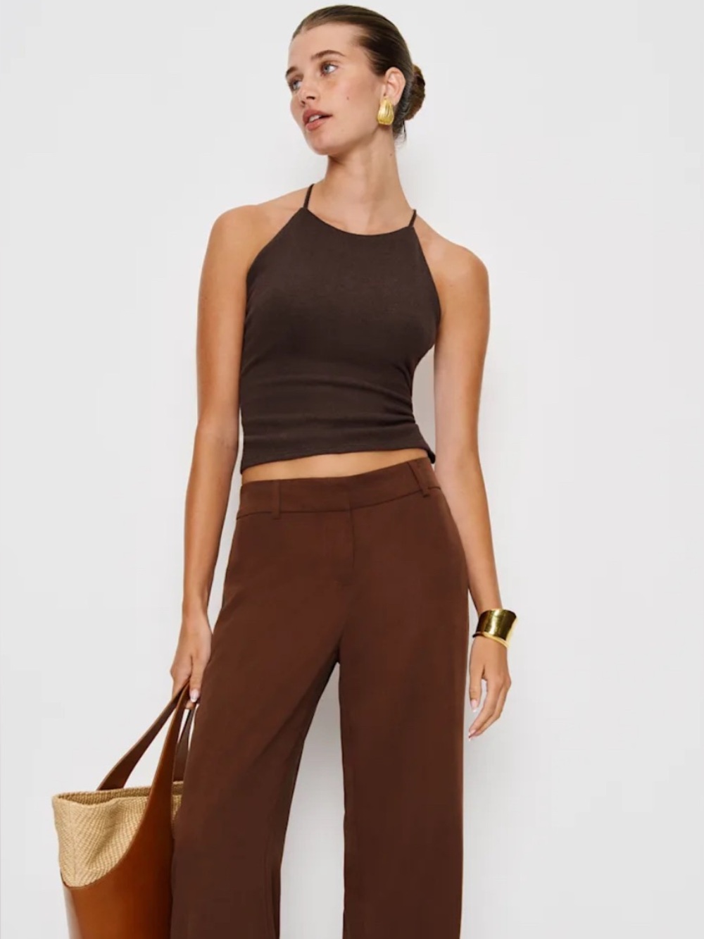Reformation Vevina Knit Top Brown Open Back Tie Up - Picture 4 of 8